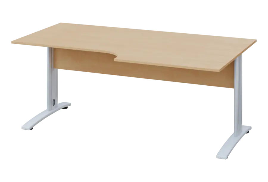 ERK 18 - 188 stůl kancelářský, rohový, pravý, kovová podnož bílá, deska 18 mm, široký 1800 mm, bříza irská